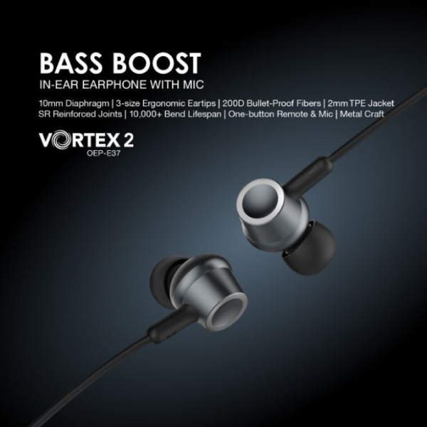 Oraimo Vortex 2 Bass Boost Metal In-Ear Wired Earphone bass boost